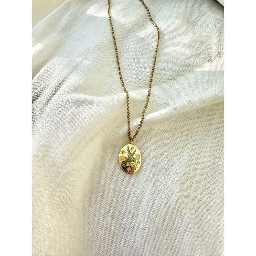 Hummingbird gold color coin pendant necklace